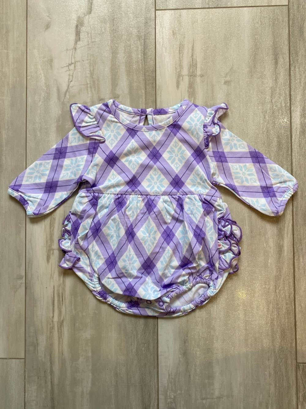 NWT RuffleButts Enchanted Argyle Long Sleeve Ruffled Bubble Romper girls 3-6M